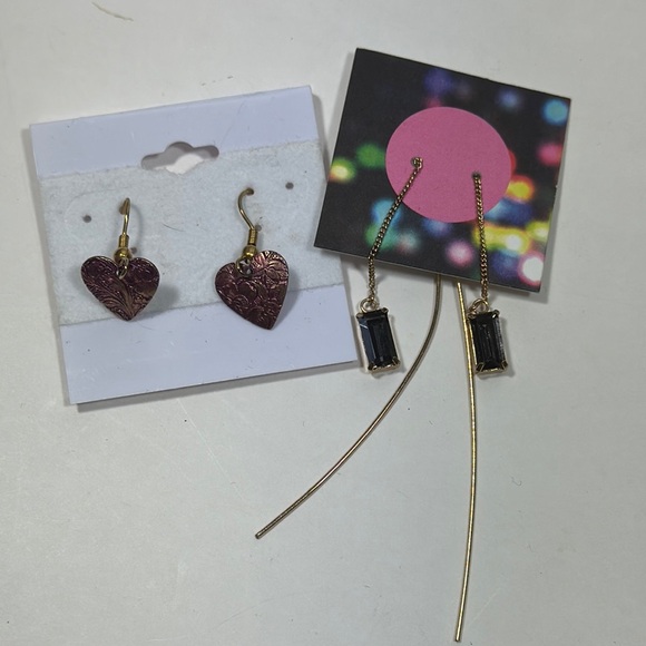 Gold and Purple Heart Earrings Set - Picture 1 of 5